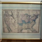 A05. Framed antique map of the United States. 18&rdquo;h x 24&rdquo;w 